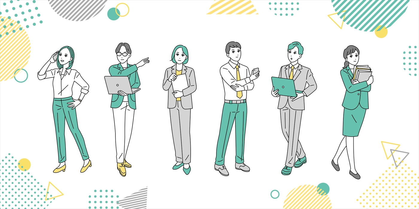 制作会社選び方_総合的に人が並んだイラスト