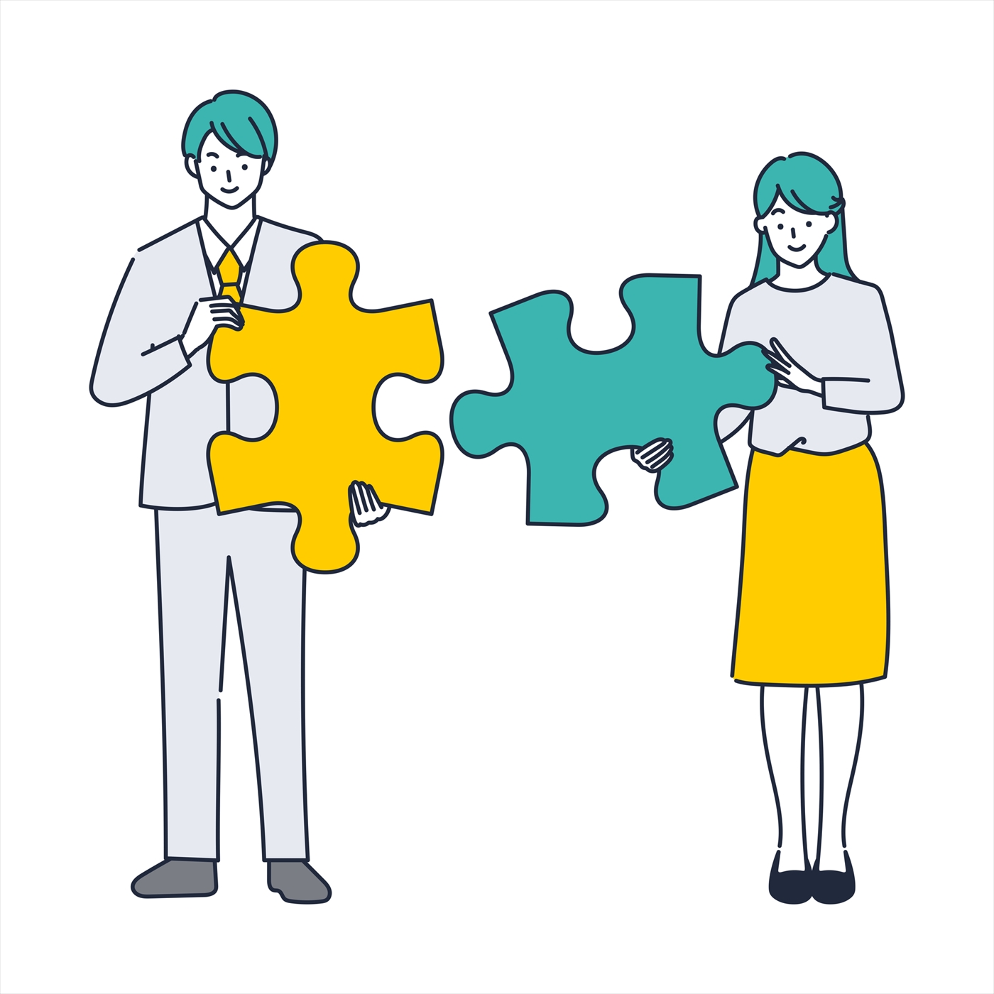 制作会社の選び方_ジグソーパズルをもった二人のイラスト