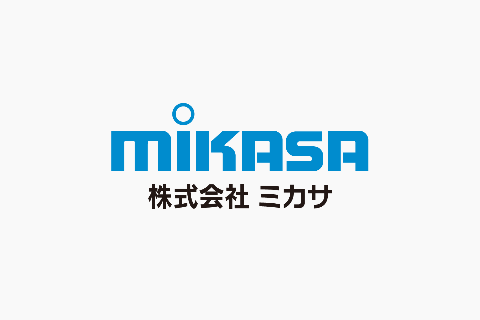 株式会社ミカサの青色ロゴマークと社名デザイン