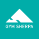 白地で描かれた山型ロゴとGYM SHERPAの文字が並ぶ緑背景のブランドデザイン