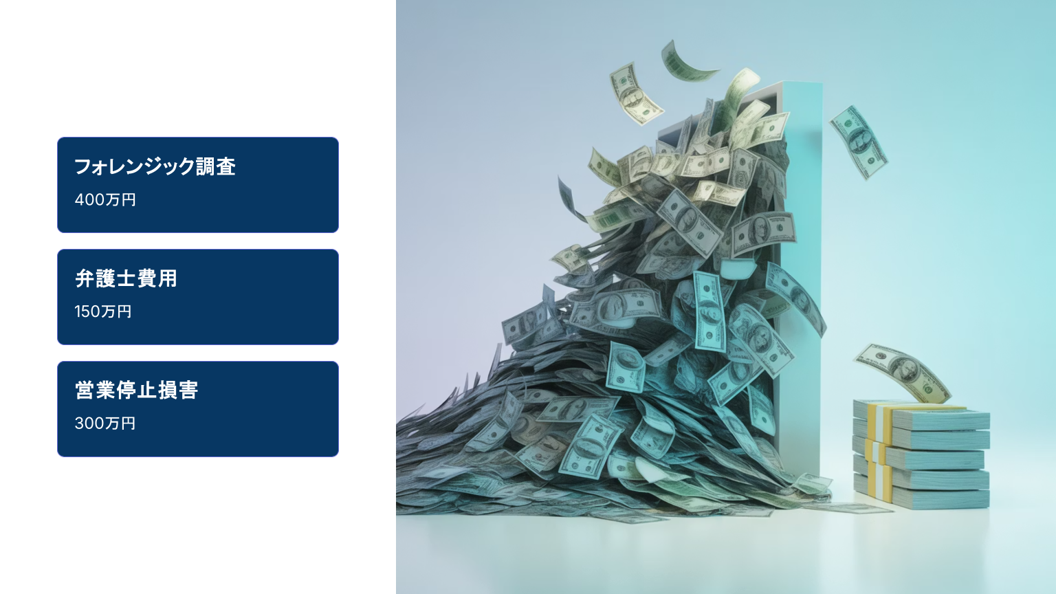 フォレンジック調査や弁護士費用などWeb事故による損害額を示す図
